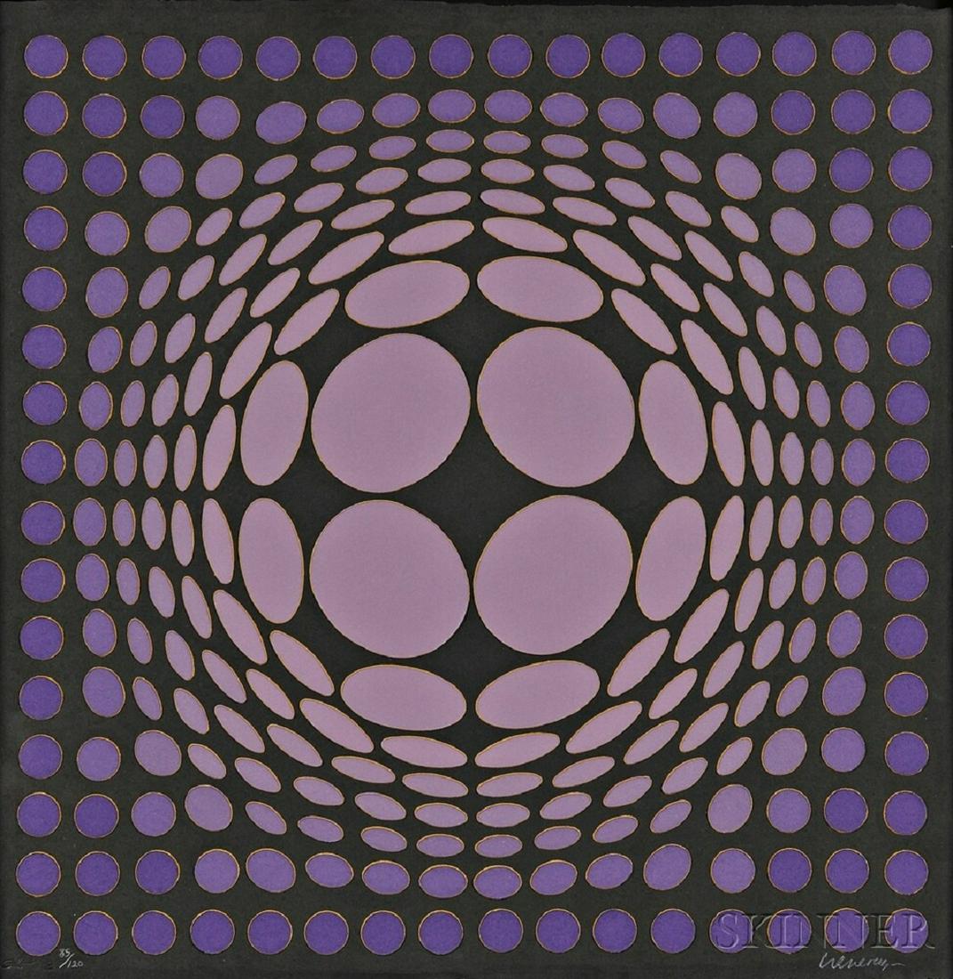 VICTOR VASARELY FRENCH/HUNGARIAN 1906-1997: Sinlag, Silkscreen on cast paper, 30 x 30 in (76.2 x 76.2 cm), signed lower right, Edition 115/200