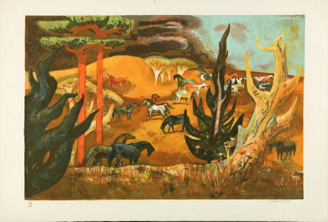 MILLARD SHEETS AMERICAN 1907-1989: Summer Gold, lithograph, 24 x 35 1/2 in (60.9 x 90.1 cm), signed lower right, From an Edition of 250