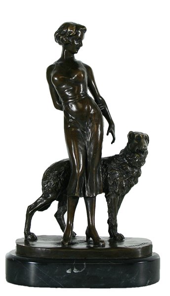 LORENZL (AUSTRIAN 1892-1950) Woman: LORENZL JOSEF AUSTRIAN 1892-1950 "Woman with Her Dog" bronze 12 1/4 x 6 1/2 in (31.1 x 16.5 cm) signed on base lower right
