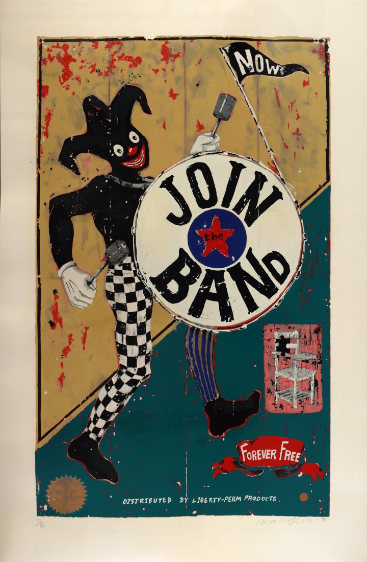 MICHAEL RAY CHARLES AFRICAN AMERICN B.1967: (Forever Free) Join the Band, 1995 , color screenprint on Arches paper, 46 1/2 x 31 1/2 in (118.1 x 80, pencil signed by the artist, printed by Alexander Heinrici, From an Edition of 90