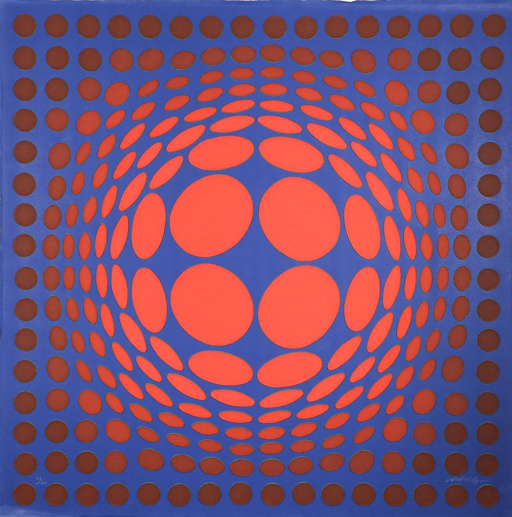 VICTOR VASARELY FRENCH/HUNGARIAN 1906-1997: Sinlag, silkscreen on cast paper, 30 x 30 in (76.2 x 76.2 cm) signed lower right, From and Edition of 120