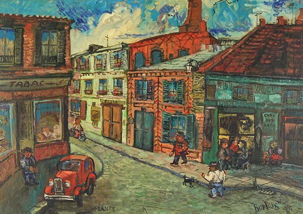 BURLIUK (RUSSIAN/AMERICAN 1882-1967) Paris: BURLIUK , DAVID DAVIDOVICH , RUSSIAN/AMERICAN , 1882-1967 , ""Paris France" , oil on board , 18 x 25 in (47.5 x 63.5 cm) ,, signed lower right, titled middle PROVENANCE: Christie's label