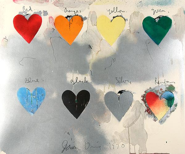 DINE (AMERICAN B1935) Eight Hearts: DINE , JIM , AMERICAN , B1935 , "Eight Hearts" , silkscreen in colors with silver spray r , 30 x 25 in (76.2 x 63.5 cm) ,