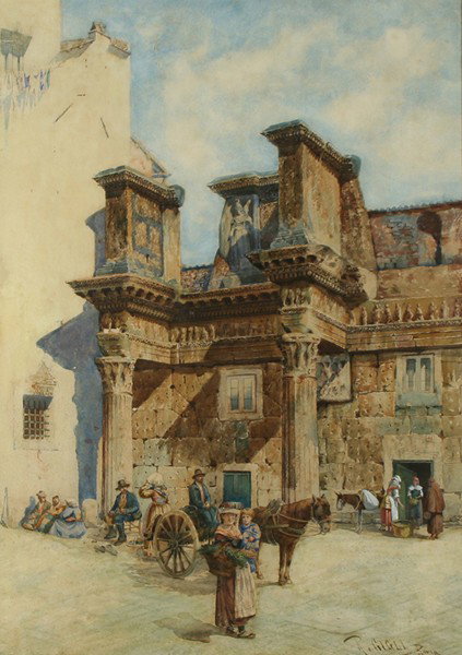 GIGLI ( ITALIAN 1846-1922 )"Market Place Roma": GIGLI, ROBERTO ITALIAN 1846-1922 "Market Place Roma" Watercolor (30 x 20.5 in (76.2 x 52.1 cm)) Signed lower right