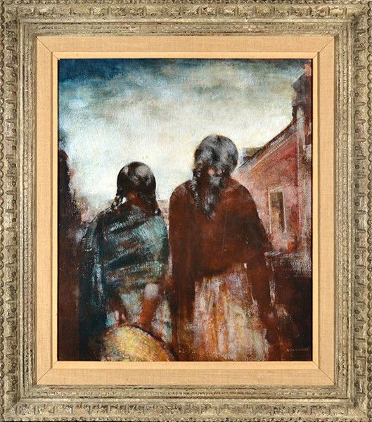 GRIGORY GLUCKMANN (RUSSIAN 1898-1973): GRIGORY GLUCKMANN (RUSSIAN 1898-1973), "Mexican Mood" , Oil on artist board , 25 x 21 in (63.5 x 53.3 cm) , signed lower right PROVENANCE: Dalzell Hatfield Galleries, Los Angeles label verso.