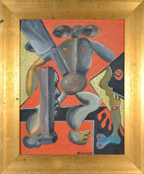 PHILIP REISMAN (AMERICAN 1904-1992), oil on canvas: PHILIP REISMAN (AMERICAN 1904-1992) "Untitled Abstract Shapes" 1939 , Oil on Canvas , 18 x 14 in (45.7 x 35.6 cm) , signed lower middle and additionally verso