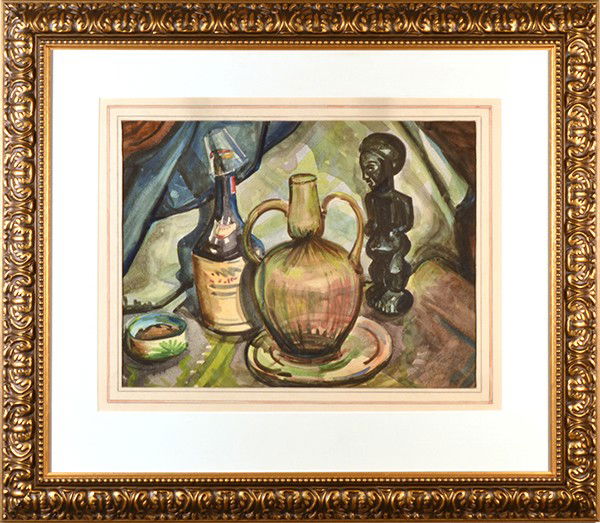 ROBERT BRACKMAN (AMERICAN 1898-1980): ROBERT BRACKMAN (AMERICAN 1898-1980) , "Still Life with Bottle and Green Vase" , Watercolor , 12 1/4 x 16 1/2 in (31.1 x 41.9 cm) , signed lower right