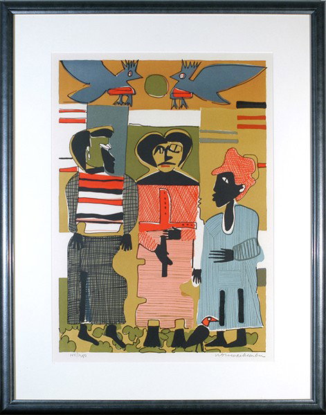 ROMARE BEARDEN (AMERICAN 1911-1988): ROMARE BEARDEN (AMERICAN 1911-1988), "Firebirds" , Lithograph , 28 1/4 x 21 in ( 71.8 x 53.3 cm ) ,pencil signed lower right , Edition 144/300 noted lower left PROVENANCE: Jo Aarons Gallery, Rhinebeck