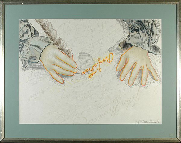 LARRY RIVERS (AMERICAN 1923-2002): LARRY RIVERS (AMERICAN 1923-2002) , "Big B Signs Up" , Lithograph , 20 x 26 1/8 in (50.8 x 66.4 cm) , pencil signed lower right, Edition 48/50, PROVENANCE: Jo Aarons Gallery, Rhinebeck, NY label verso