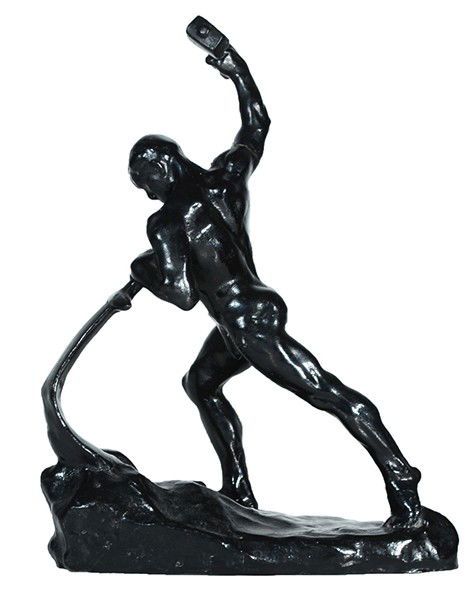 EVGENY VOUCHETICH (RUSSIAN 1908-1974): EVGENY VOUCHETICH (RUSSIAN 1908-1974) , "Let Us Beat Our Swords to Plowshares" , Cast Iron , 8 x 3 3/4 x 10 3/4 (20.3 cm x 9.5 cm x 27.3 cm) , Kasli and Pentagonal Mark with "USSR" Original of this pi