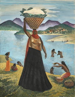 MIGUEL COVARRUBIAS MEXICAN 1904-1957: Balinesa, gouache on llustration board, 16 x 12 in (40.6 x 30.5 cm), framed 19 x 23 in (48.3 x 58.4 cm), signed lower left, PROVENANCE: From the artist to Karl Priebe (Artist) to a private collection