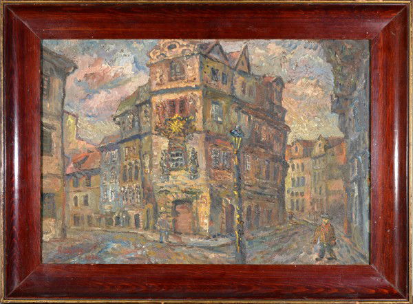 DAVID DAVIDOVICH BURLIUK RUSSIAN/AMERICAN 1882-196: , BURLIUK DAVID DAVIDOVICH RUSSIAN/AMERICAN 1882-1967 , "Prague" , Oil on canvas , 12 x 17.5 (30.5 x 44.5 cm) , signed lower left From A Private Collector In SanFrancisco, California