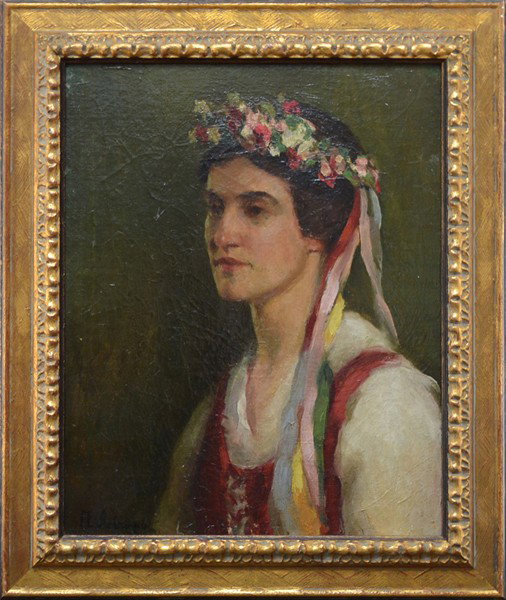 PETR ALEKSEEVICH LEVCHENKO UKRAINIAN 1859-1917 "Po: , LEVCHENKO PETR ALEKSEEVICH UKRAINIAN 1859-1917 , "Portrait of a Girl in a Ukrainian Costume" , Oil on canvas , 21 x 17 in (53.3 x 43.2 cm) , Signed lower left