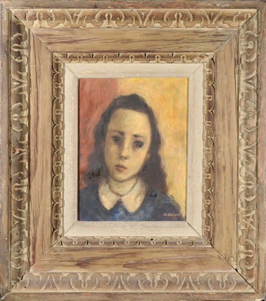 ALEXANDER BROOK AMERICAN 1898-1980 "Portrait of a: , BROOK ALEXANDER AMERICAN 1898-1980 , "Portrait of a Young Girl", circa 1930's , oil on canvas , 9 1 /4 in x 7 in (23.5 x 17.8 cm) , signed lower right Frame Made Of Antique Molding For Alex Brook By