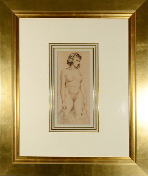 JOHN SLOAN AMERICAN 1871-1951 "Nude Study": , SLOAN JOHN AMERICAN 1871-1951 , "Nude Study" , Mixed media , 15 3/4 x 6 3/4 in ( 40 x 17.1 cm) , Initialed lower right