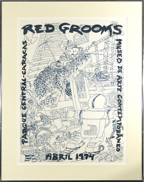 RED GROOMS AMERICAN B1937: RED GROOMS (AMERICAN B1937) Study for the Poster, Parque Central Caracas, Museo de Contemporaneo mixed media 18 x 24 in (45.7 x 61 cm) signed lower right PROVENANCE: Joaardins Gallery
