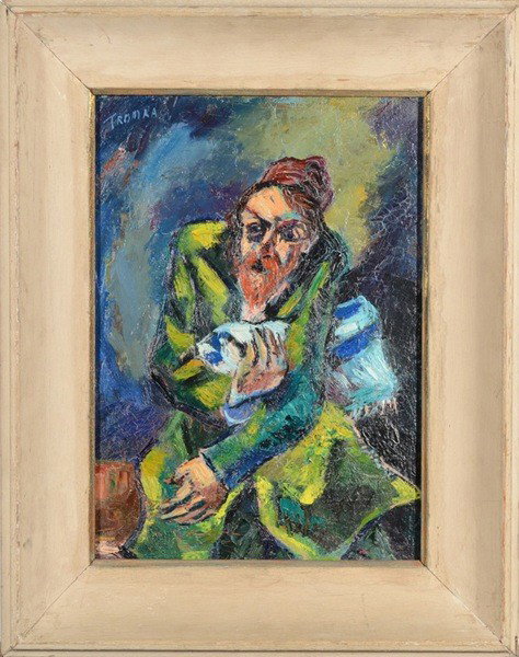 ABRAM TROMKA POLISH/AMERICAN 1896-1954: ABRAM TROMKA (POLISH/AMERICAN 1896-1954) Man with a Prayer Shawl oil on masonite 14 x 10 in (35.6 x 25.4 cm) signed upper left