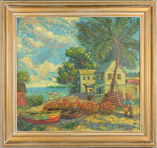 DAVID DAVIDOVICH BURLIUK RUSSIAN/AMERICAN 1882-1967: DAVID DAVIDOVICH BURLIUK (RUSSIAN/AMERICAN 1882-1967) Florida, 1961 oil on canvas 24 x 26 in (61 x 66 cm) signed lower right PROVENANCE: Sotheby's label verso