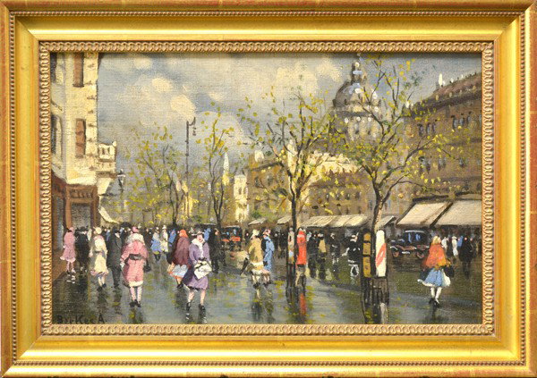 ANTAL BERKES HUNGARIAN 1874-1938: ANTAL BERKES (HUNGARIAN 1874-1938) Paris Street Scene oil on canvas 9 1/2 x 15 1/2 in (24.1 x 39.4 cm) signed lower left