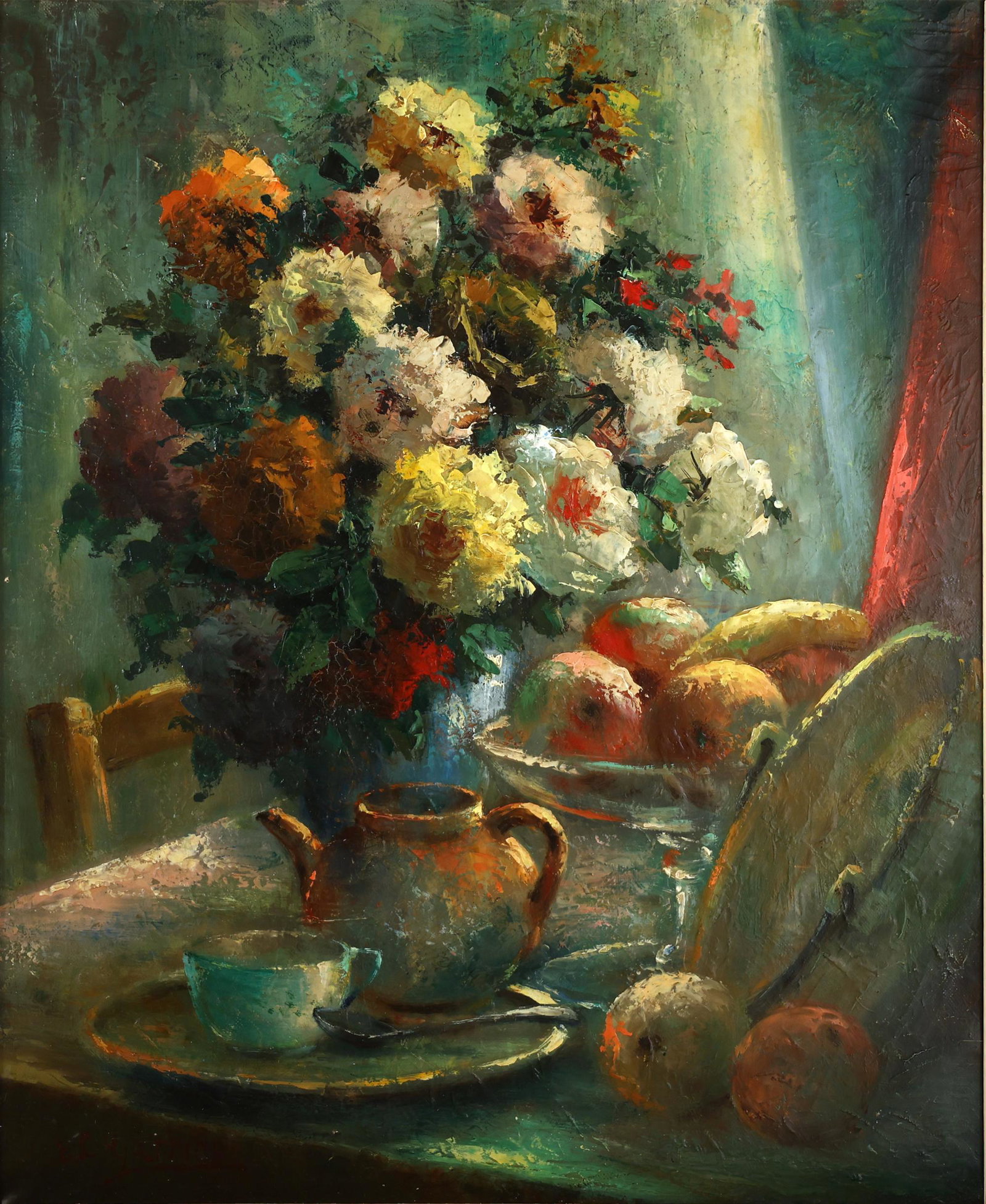 EDUARDO LEON GARRIDO SPANISH/FRENCH 1856-1949: Still Life, Fruits on a Table, oil on canvas, 21 1/2 x 18 in (54.6 x 45.7 cm), framed 25 x 29 in (63.5 x 73.7 cm), signed lower left, PROVENANCE: Private collection New Jersey