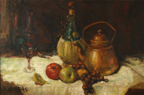 ARBIT BLATAS LITHUANIAN 1908-1999: Still Life with a Copper Kettle, oil on canvas, 20 x 30 in (50.8 x 76.2 cm), framed 28 x 38 in (71.1 x 96.5 cm), signed lower left