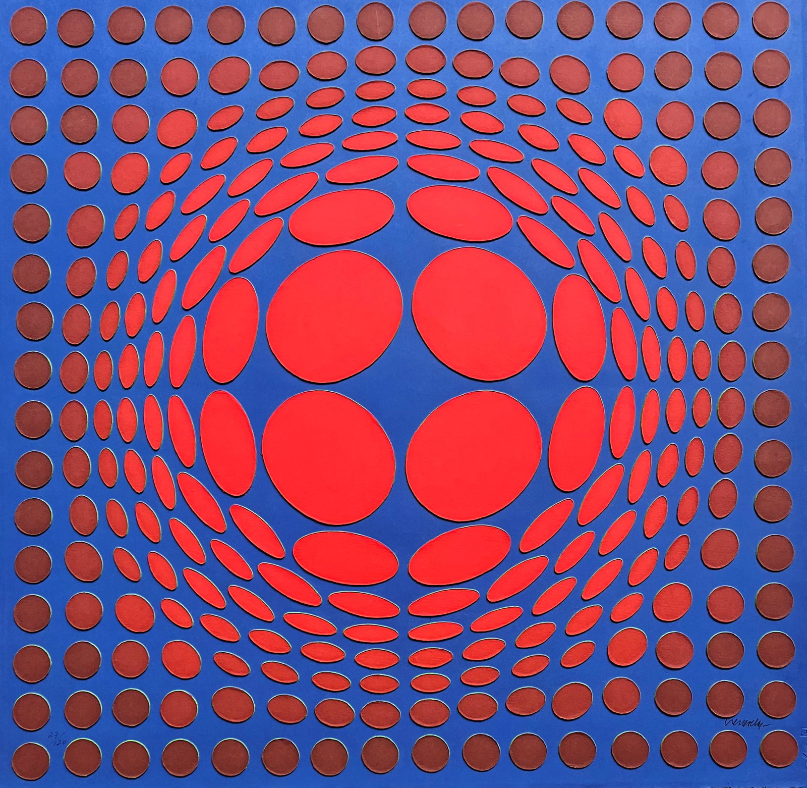 VICTOR VASARELY HUNGARIAN/FRENCH 1906-1997: Sinlag, silkscreen on cast paper, 30 x 30 in (76.2 x 76.2 cm) signed lower right, Edition 27/120