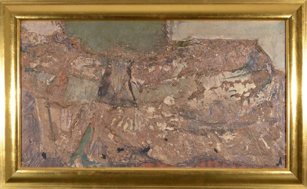 ALEKSANDER KOBZDEJ POLISH/UKRAINIAN 1920-1972: ALEKSANDER KOBZDEJ POLISH/UKRAINIAN 1920-1972 "Brzeg" oil on canvas 19 1/2 x 35 1/4 in (49.5 x 89.5 cm) signed lower right, dated 1961 PROVENANCE: Assembly of Frie Fine Art, Krakow, Poland, label vers