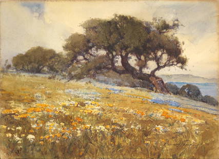 PERCY GRAY AMERICAN 1896-1952: Oak Tree and Wild Flowers, watercolor and gouache, unframed: 7 1/2 x 10 in )19 x 25.4 cm), framed: 10 3/4 x 13 1/2 in (27.3 x 4.3 cm). signed lower right, PROVENANCE: Rabjon & Marcom , SanFrancisco, C