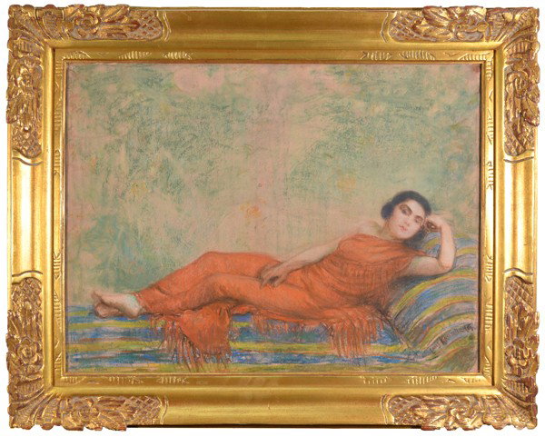 LOUIS KRONBERG (AMERICAN 1872-1965): LOUIS KRONBERG AMERICAN 1872-1965 "Mlle Belay with Red Shawl" Pastel on paper mounted on canvas 18 x 23.5 in (45.7 cm x 59.7 cm) signed lower right, dated 1925 PROVENANCE: Babcock Gallery NYC, NY labe