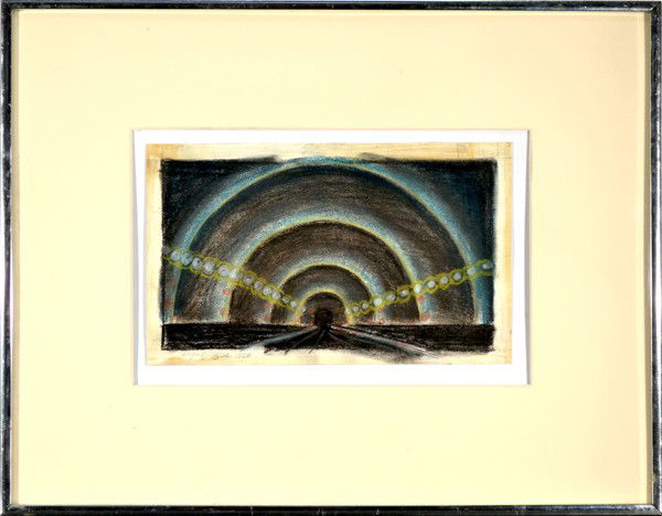 AUGUST MOSCA (AMERICAN 1909-2002): AUGUST MOSCA AMERICAN 1909-2002 "Subway and Tunnel at 57th" Pastel 6 1/2 x 10 in (16.5 cm x 25.4 cm) signed lower left Grand Central Galleries Label NYC. Daniel E Lewitt Fine Art NYC. This piece is th
