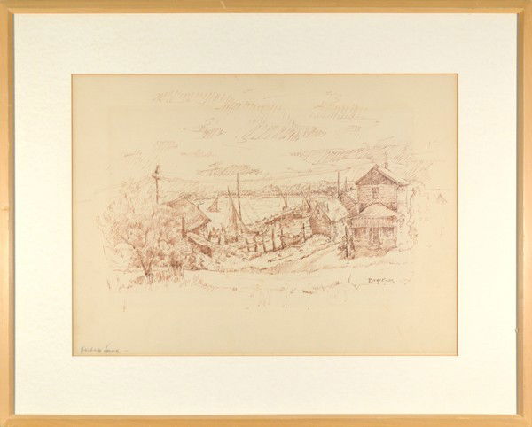 ROBERT BRACKMAN (AMERICAN 1898-1980): ROBERT BRACKMAN AMERICAN 1898-1980 "The Harbor" (PROBABLY Noank, CT Pen and Ink 13 3/4 x 18 1/2 in (34.9 cm x 47 cm) signed lower right , PROVENANCE: SID Deutsch Gallery NYC, NY label verso