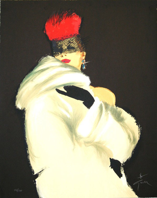 RENE GRUAU (AMERICAN/FRENCH 1909-2004): RENE GRUAU AMERICAN/FRENCH 1909-2004 "Lady With Red Hat" Lithograph 24 x 19 in (61 cm x 48.3 cm) signed lower right