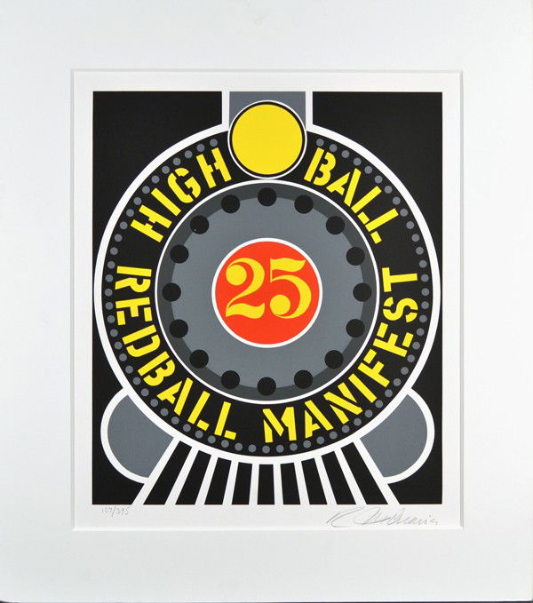 ROBERT INDIANA ( AMERICAN B1928): ROBERT INDIANA AMERICAN B1928 "High Ball Red Ball Manifest" Lithograph 16 1/2 x 14 in (41.9 cm x 35.6 cm) Pencil signed lower right. Edition 127/395.
