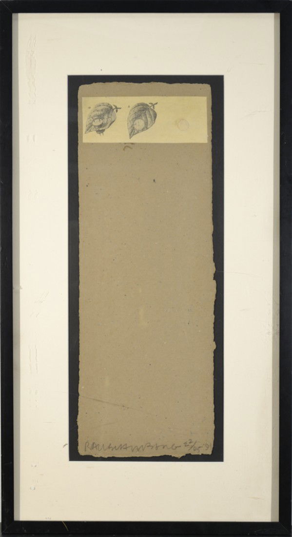 ROBERT RAUSCHENBERG (AMERICAN 1925-2008): ROBERT RAUSCHENBERG AMERICAN 1925-2008 "Shirtboard" Mixed Media on Shirtboard 21 1/2 x7 3/4 ( 54.6 x 19.7 cm) Pencil signed lower middle Edition 22/65. Publisher Styria Studio. Publisher Blind Stamp.