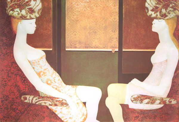 LEONOR FINI ( ARGENTINIAN 1907-1996): LEONOR FINI ARGENTINIAN 1907-1996 "Two Ladies" Photo Offset 20 x 29 1/4 in (50.8 x 74.3 cm) pencil signed lower right