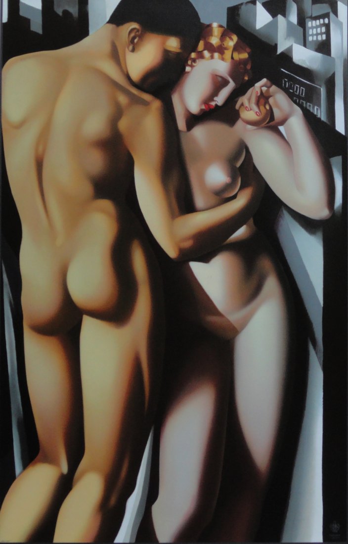 TAMARA DE LEMPICKA POLISH/FRENCH 1898-1980: 6: TAMARA DE LEMPICKA POLISH/FRENCH 1898-1980 " Adam and Eve" - Serigraph 45 1/2 x 28 3/4 in. (115.6 x 73 cm) Edition 195 Number 133/195 printed at American Atelier, El Segundo, CA Authorized Signatur