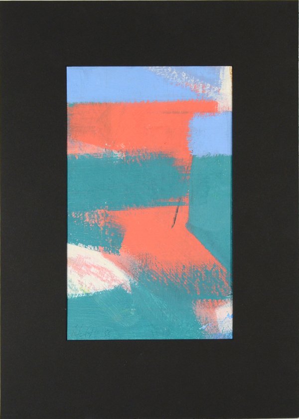 CARL ROBERT HOLTY AMERICAN 1900-1973 "Red White B: CARL ROBERT HOLTY AMERICAN 1900-1973 "Red White Blue Green" Oil on canvas mounted on masonite 12 x 9 in (30.4 x 22.9 cm)signed lower left,Dated 1955, Titled verso number 58. PROVENANCE: Andrew Crispo