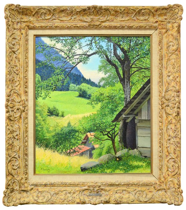 PIERRE JAQUES SWISS 1913-2000 "Summer Landscape": PIERRE JAQUES SWISS 1913-2000 "Summer Landscape" Oil on canvas 21 3/4 x 18 in (55.2 x 45.7 cm)signed lower left. Dated 1968 PROVENANCE: Gallery label verso. Gallery Moos Geneve Switzerland to Philips 