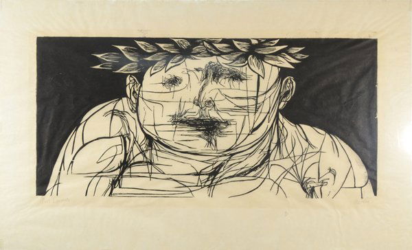 LEONARD BASKIN AMERICAN 1922-2000 "Poet Laureate": LEONARD BASKIN AMERICAN 1922-2000 "Poet Laureate" Lithograph 23 1/4 x 47 1/2 in (59.1 cm x 120.7 cm)signed lower right in pencil. Titled lower left