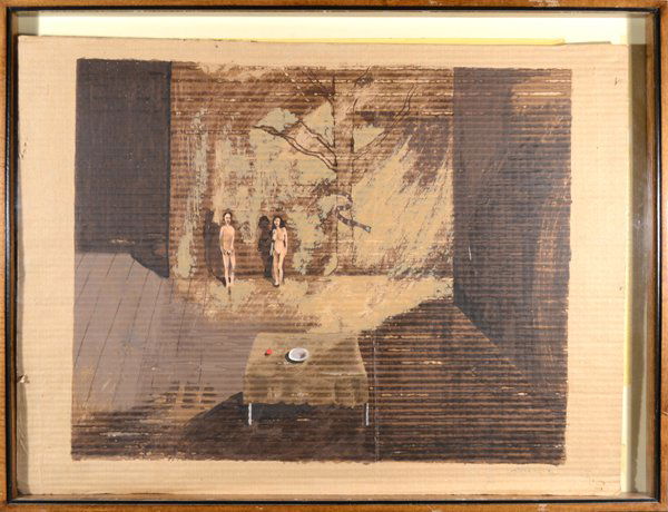 IGNACIO ITURRIA URUGUAY B.1949: IGNACIO ITURRIA URUGUAY B.1949 "Adam and Eve" Multi colored etching on corrugated paper 19 x 23 in ( 48.3 x 58.4 cm) Pencil signed lower right. Edition 36/59.