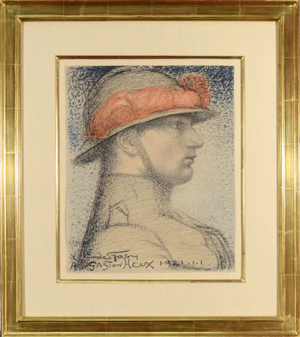 EMILE FABRY FRENCH 1865-1966: EMILE FABRY FRENCH 1865-1966 "A French Vetran" (Gaston Heux), dated 1921 Mixed media drawing 15 1/4 x 12 1/4 in (38.7 x 31.1 cm) signed lower right, inscribed and dated 1921
