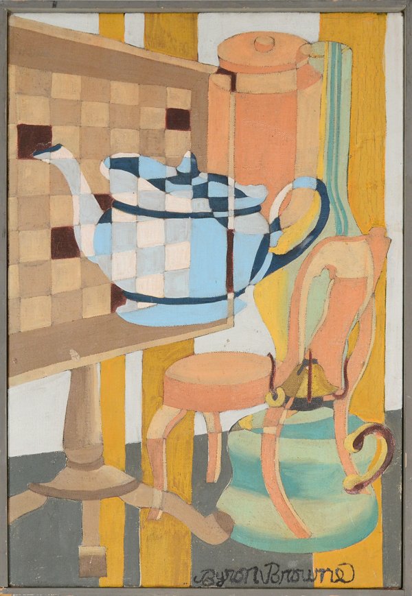 BYRON BROWNE AMERICAN 1907-1961: BYRON BROWNE AMERICAN 1907-1961 "Teapot" Oil on canvas 12 x 18 in (30.5 x 45.7 cm) signed lower right