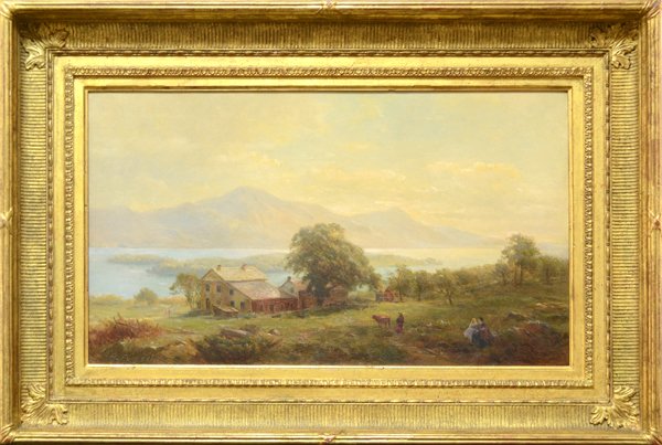 HERMANN FUECHSEL AMERICAN 1833-1915: HERMANN FUECHSEL AMERICAN 1833-1915 "Homestead at Lake George" Oil on canvas 14 1/4 x 24 in (36.2 x 61 cm) signed lower left From a private collection Boston, MA