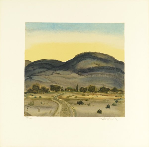 PETER HURD ( AMERICAN 1904-1984): PETER HURD (AMERICAN 1904-1984) "A Ranch at Dawn" Lithograph 15 1/2 x 15 1/4 (39.4 x 38.7 cm) signed lower right , Edition 65/250