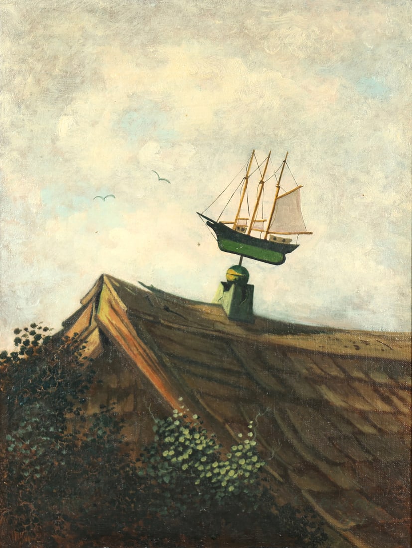 ELLIOT ORR AMERICAN 1904-1997: The Weather Vane, dated 1961, oil n canvas, 12 x 9 1/4 in (30.5 x 23.5 cm), framed 19 1/2 x 14 1/4 in (49.5 x 36.2 cm), signed verso, PROVENANCE: Rachelle Frankel Gallery, 482 3rd Ave. NY, NY by desce