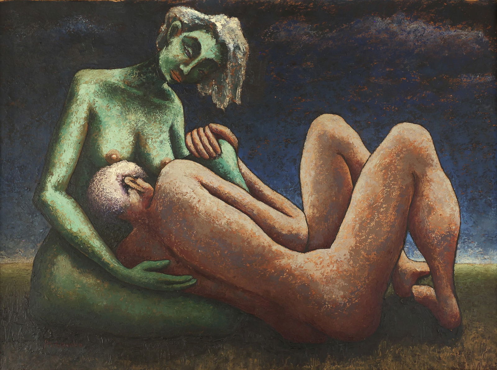 ALEXANDER ARCHIPENKO (ATTR) AMERICAN/UKRAINIAN 188: Mother and Child, oil on board, 30 x 40 in (76.2 x 101.6 cm), framed 36 x 47 in (91.4 x 119.4 cm), signed lower left, PROVENANCE: Private collector Mamaroneck, NY, Notation: Frame appears to be origin