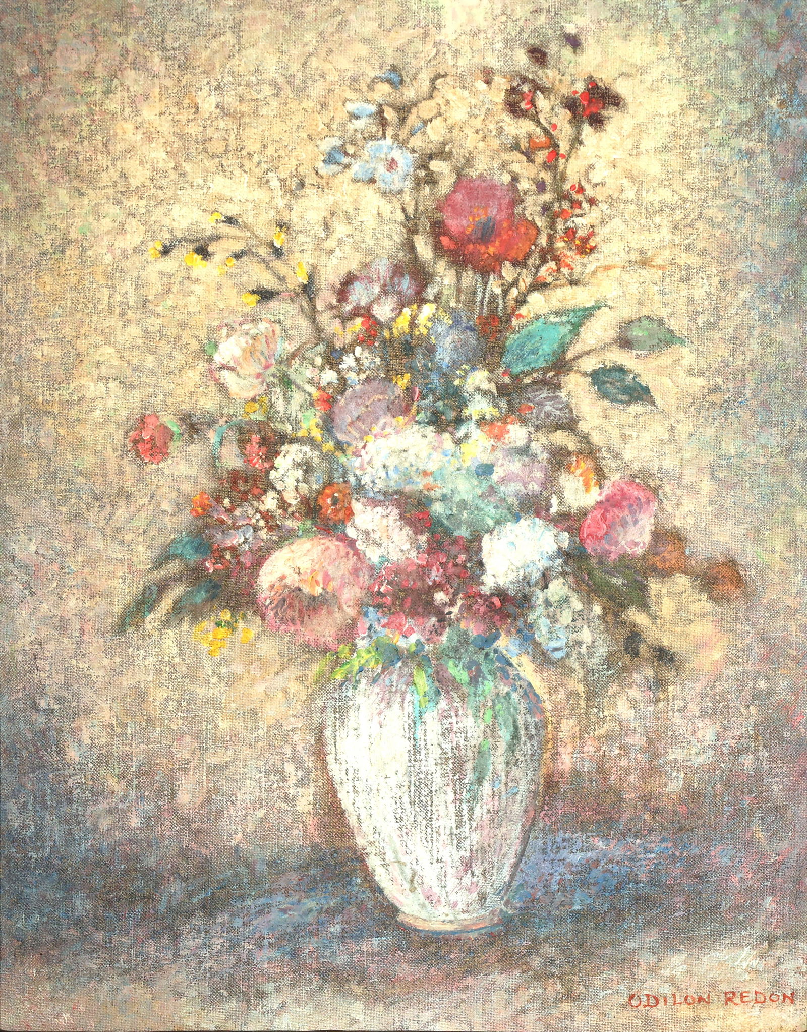 ODILON REDON (ATTR) FRENCH 1840-1916: Floral Still Life, oil on canvas on board, 15 x 12 in (38.1 x 30.5 cm), framed 20 1/2 x 17 1/2 (52 x 44.5 cm), signed lower right