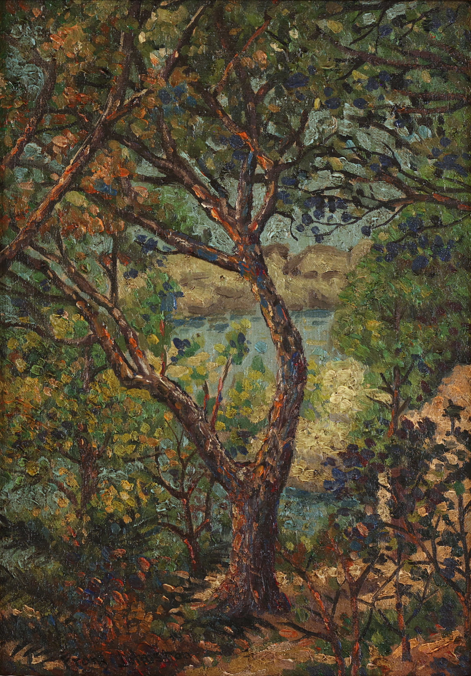 FRANK HANS JOHNSON CANADIAN 1888-1949: Summer Landscape, Forest Interior, oil on canvas board, 14 x 10 in (35.6 x 25.4 cm), framed 19 1/2 x 15 1/2 in (49.5 x 39.4 cm), signed lower left, PROVENANCE: Private collection Long Island, NY