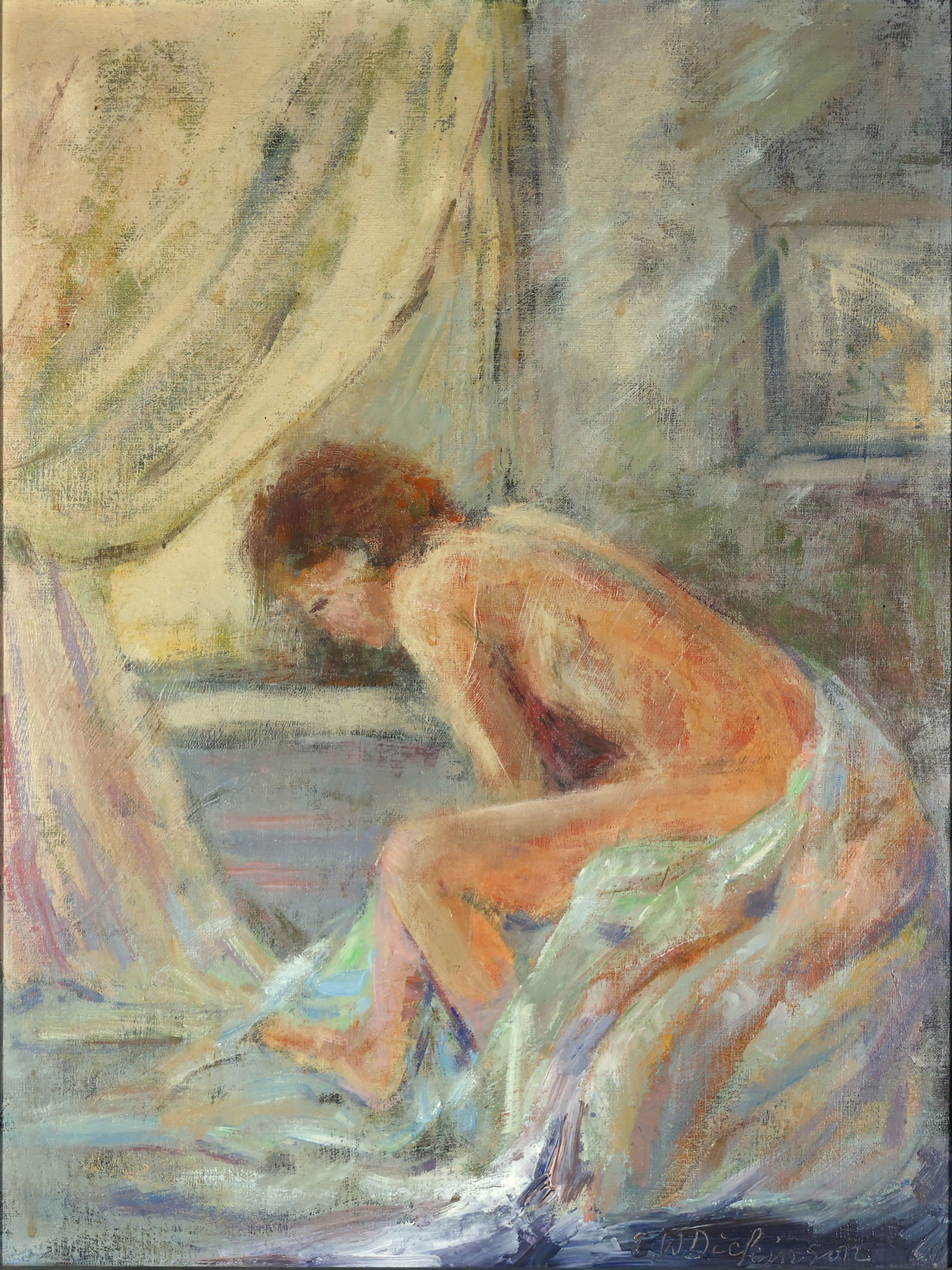 EDWIN WALTER DICKINSON AMERICAN 1891-1978: Young Boy by the Window, oil on canvas on panel, 24 x 18 in ((61 x 45.7 cm), framed 25 x 19 in (63.5 x 48.3 cm), signed lower right , signed and titled verso
