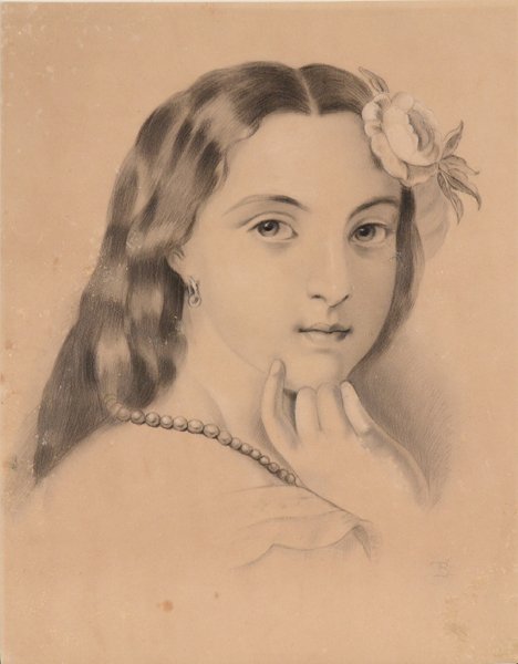 THOMAS SULLY (AMERICAN 1783-1872): THOMAS SULLY (AMERICAN 1783-1872) "Portrait of a Young Woman" Pencil drawing 14 1/2 x 11 in (36.8 x 28.6 cm) Initialed lower left
